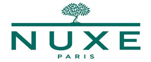 Logo NUXE Paris avec arbre vert, produits de soin visage et corps