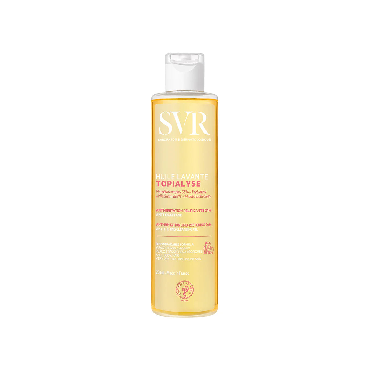 SVR Topialyse Huile Lavante 200ml – Huile nettoyante relipidante pour peaux sensibles – Disponible sur La Para du Lac, parapharmacie en ligne N°1 en Tunisie.
