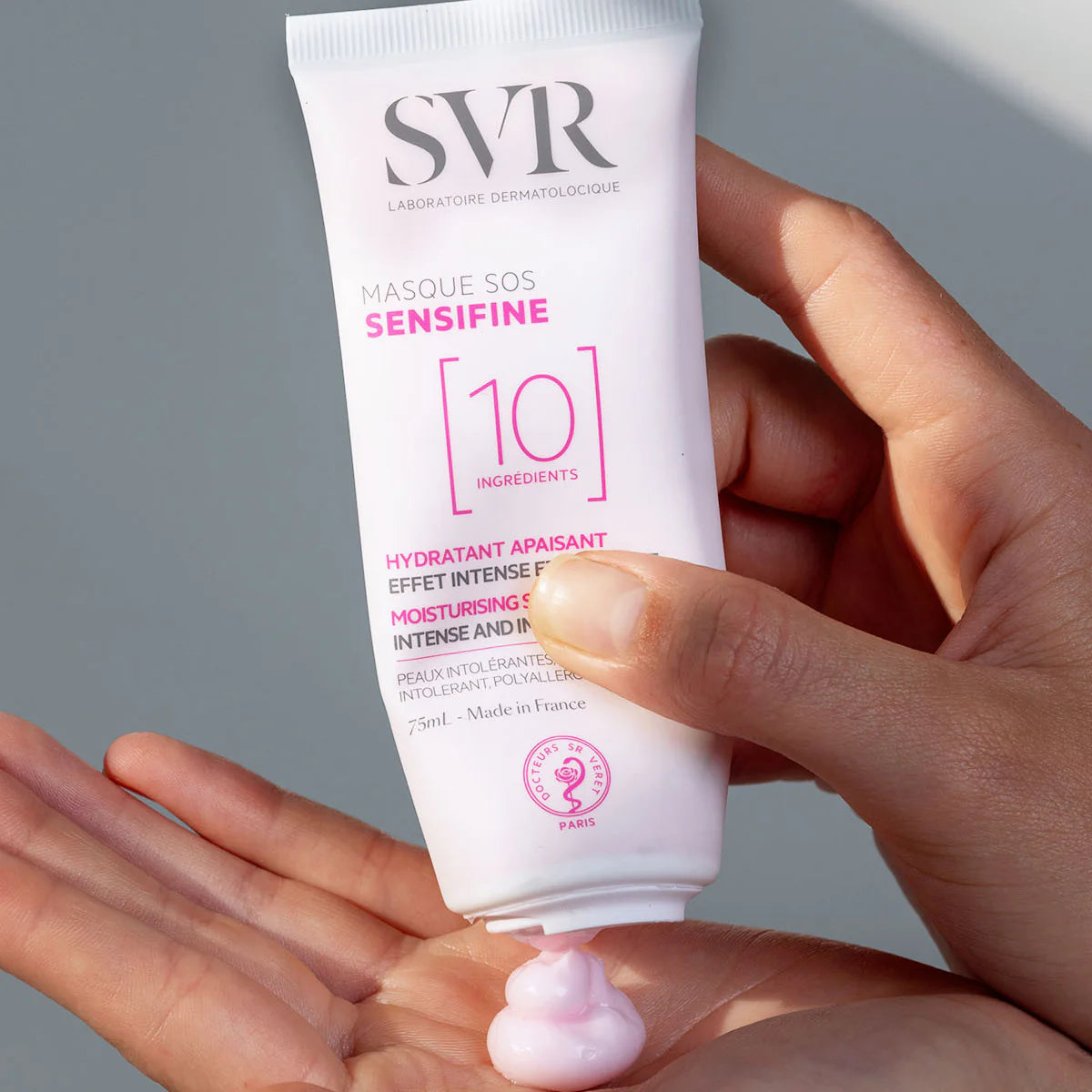 SVR SENSIFINE Masque SOS 10 – masque apaisant intense 75 ml pour peaux sensibles, disponible sur laparadulac.com, parapharmacie en ligne en Tunisie.