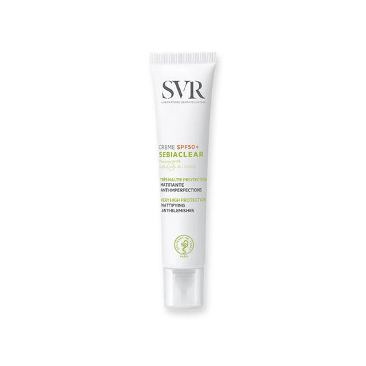 SVR Sebiaclear Crème SPF50+ – Soin solaire anti-imperfections pour peaux grasses – Disponible sur La Para du Lac, parapharmacie en ligne N°1 en Tunisie.