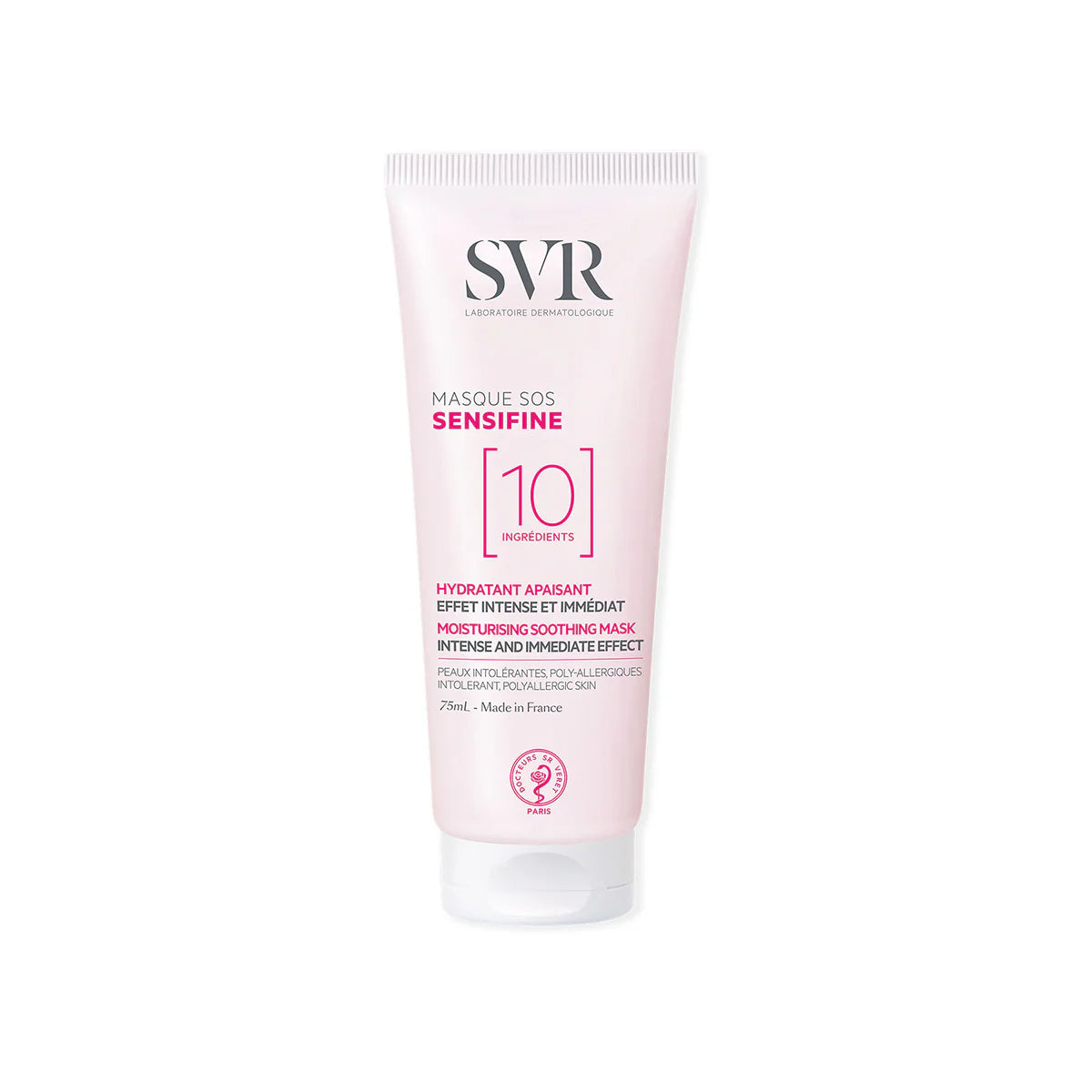 SVR SENSIFINE Masque SOS 10 – masque apaisant intense 75 ml pour peaux sensibles, disponible sur laparadulac.com, parapharmacie en ligne en Tunisie.