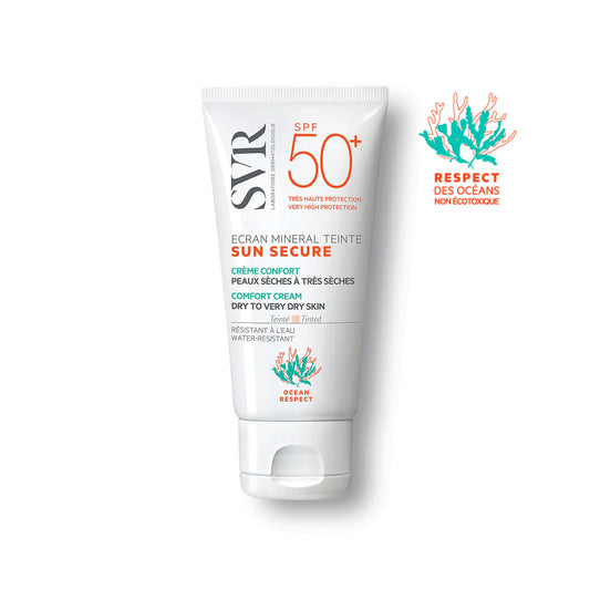 SVR Sun Secure Écran Minéral Teinté – Soin solaire teinté SPF50+ pour peaux sèches sensibles – Disponible sur La Para du Lac, parapharmacie en ligne N°1 en Tunisie.