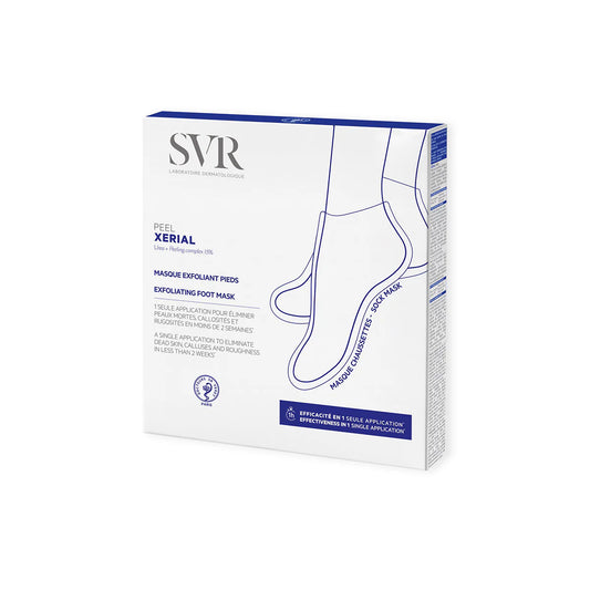 SVR Xerial Peel Masque Pieds – Masque exfoliant pour pieds secs et rugueux – Disponible sur La Para du Lac, parapharmacie en ligne N°1 en Tunisie.