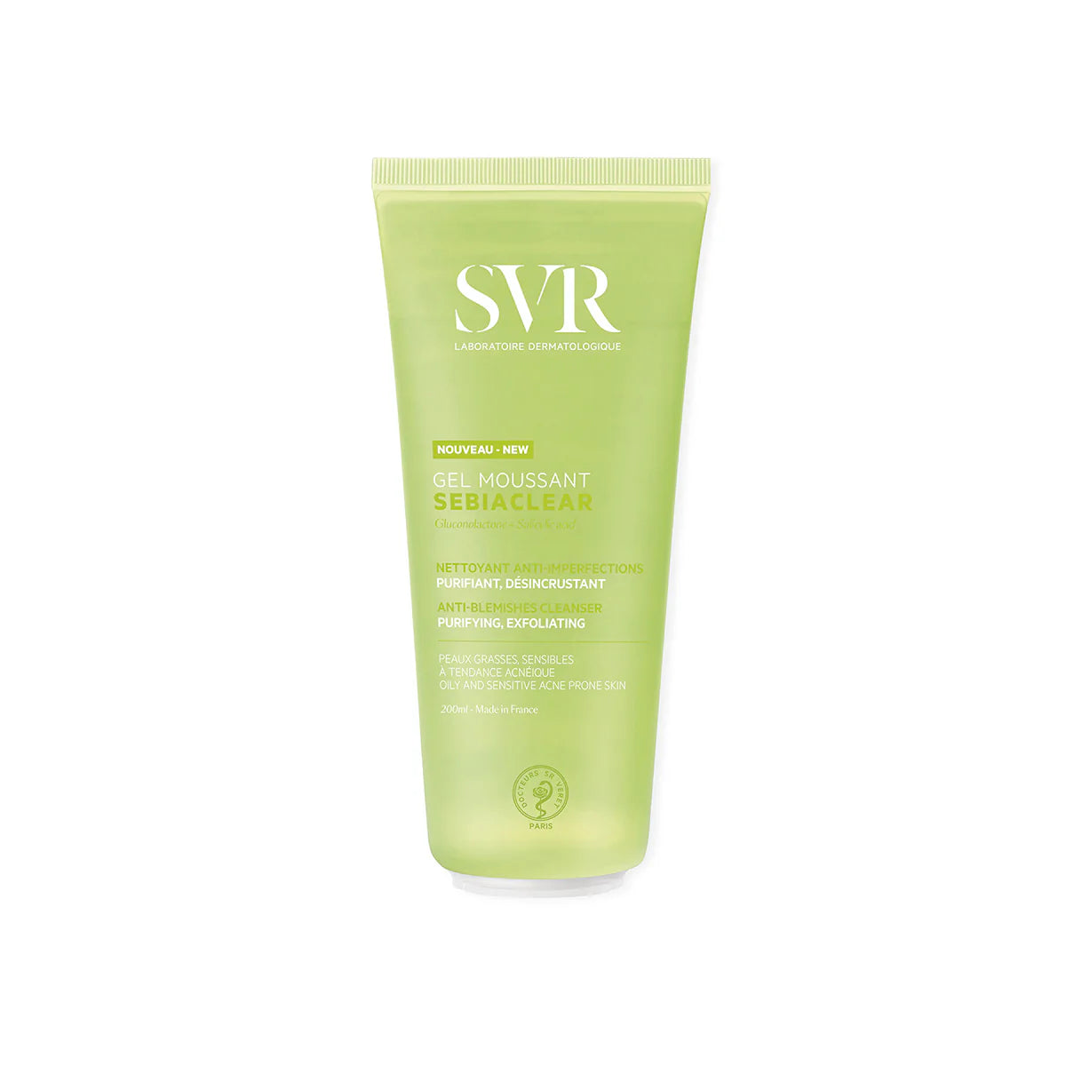 SVR SEBIACLEAR Gel Moussant – nettoyant visage purifiant pour peau grasse et acnéique, disponible sur laparadulac.com, parapharmacie en ligne tunisienne.
