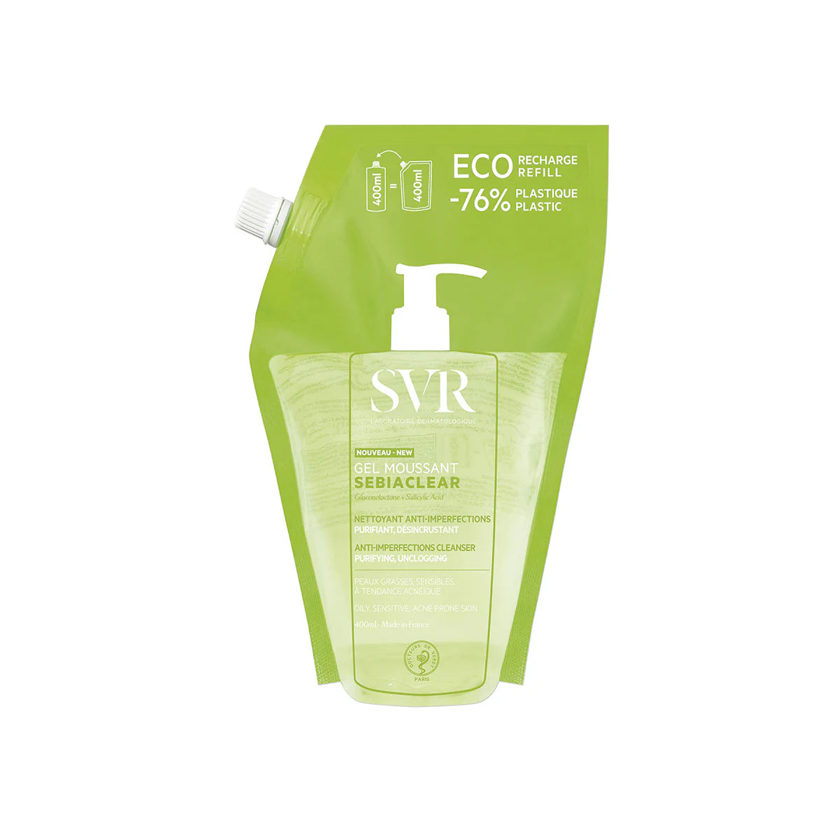 SVR SEBIACLEAR Gel Moussant – nettoyant visage purifiant pour peau grasse et acnéique, disponible sur laparadulac.com, parapharmacie en ligne tunisienne.