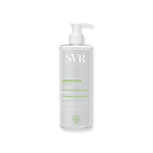 SVR SEBIACLEAR Eau Micellaire 400ml pas cher – Nettoyant et démaquillant visage peau grasse et sensible – Disponible sur LaParaDuLac.com, parapharmacie en ligne en Tunisie