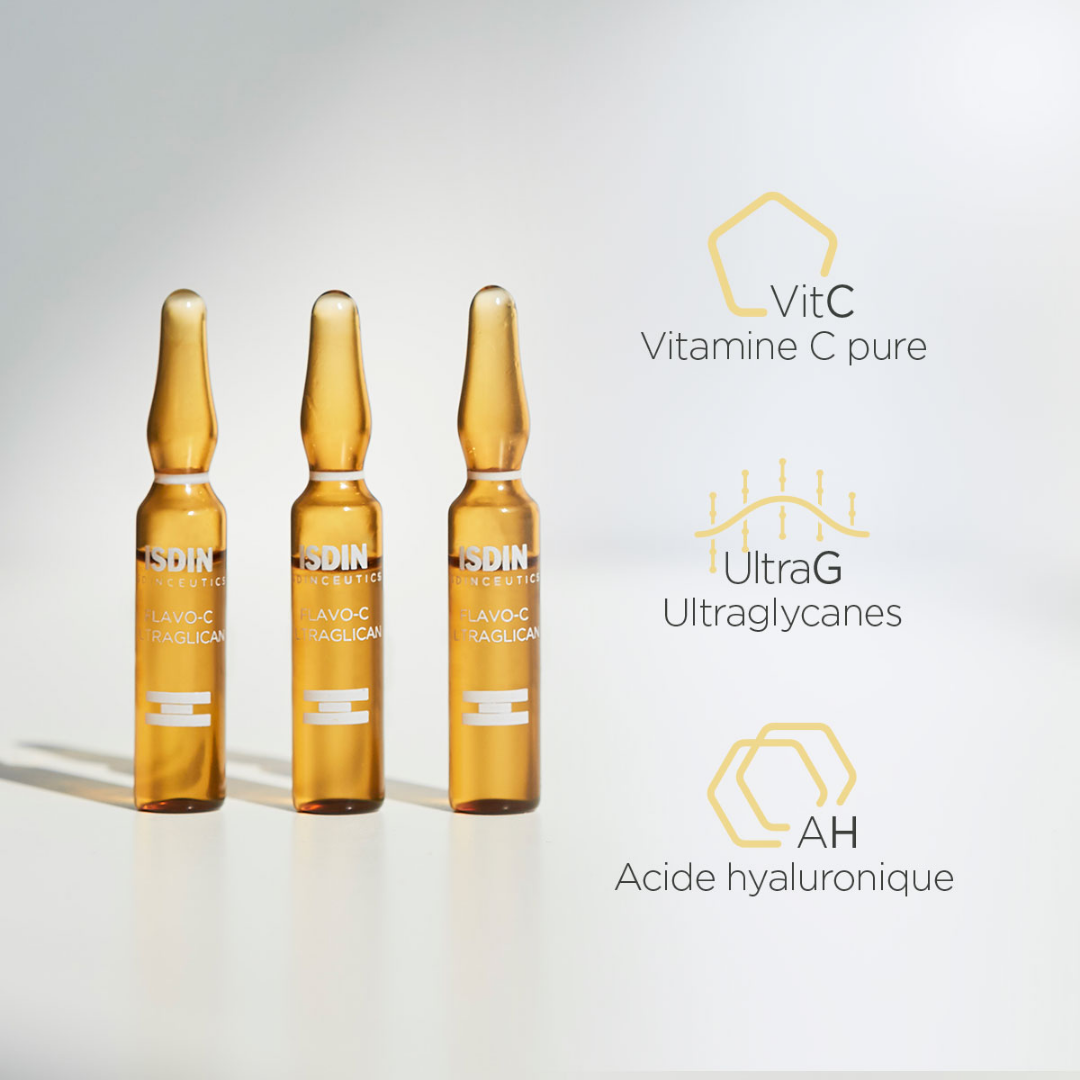 ISDIN ISDINCEUTICS Flavo-C Ultraglican 10 ampoules – Disponible sur laparadulac.com – Laparadulac Parapharmacie Tunisie.