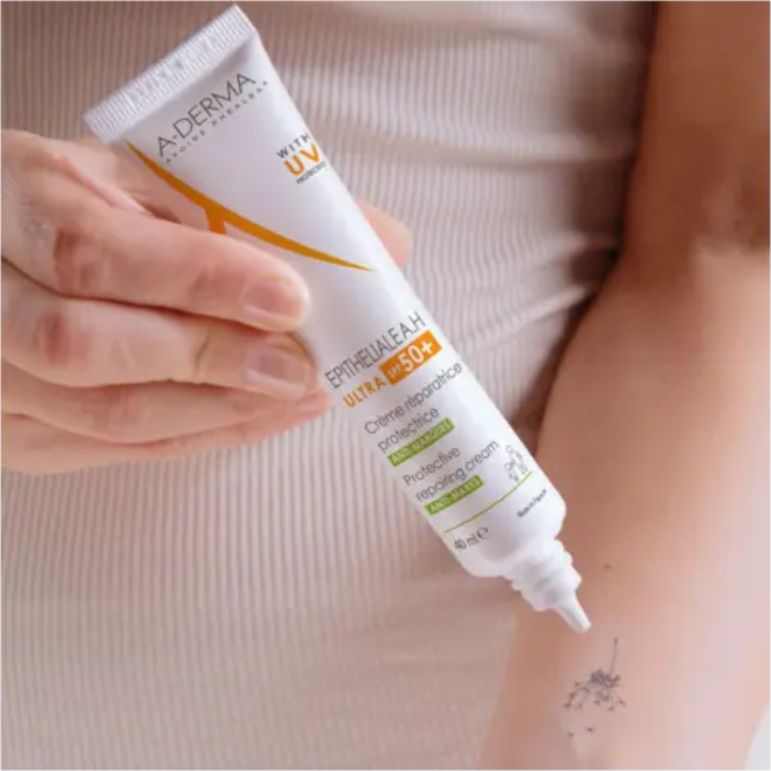 Crème réparatrice visage et corps A-DERMA Epitheliale AH Ultra SPF50+ disponible sur laparadulac.com, parapharmacie Tunisie.