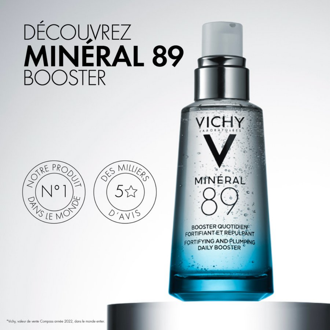 Booster hydratant Minéral 89 de Vichy disponible sur laparadulac.com, parapharmacie Tunisie pour renforcement de la peau à Tunis.