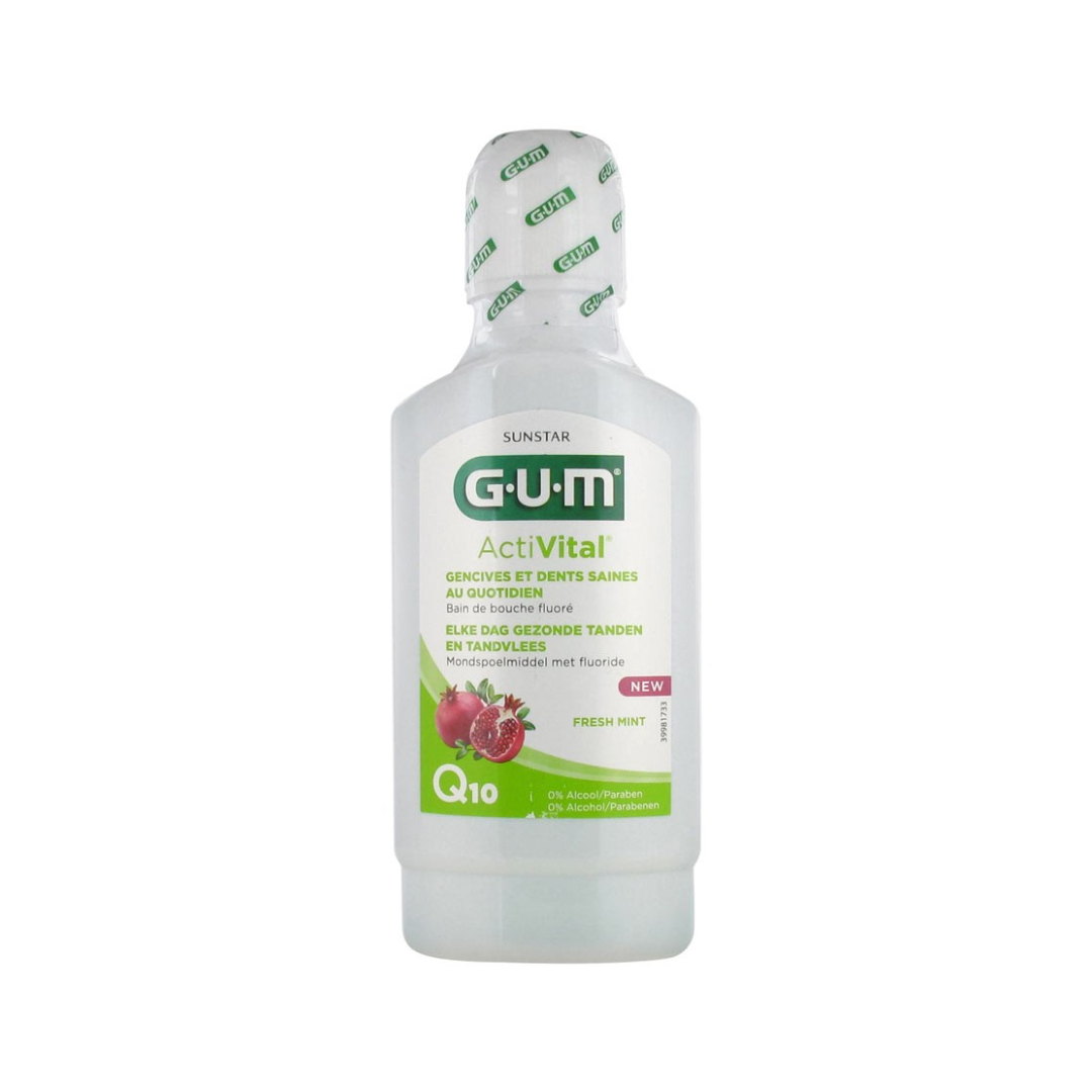 Photo du bain de bouche GUM Activital Q10, disponible sur laparadulac.com, la parapharmacie Tunisie pour votre hygiène bucco-dentaire