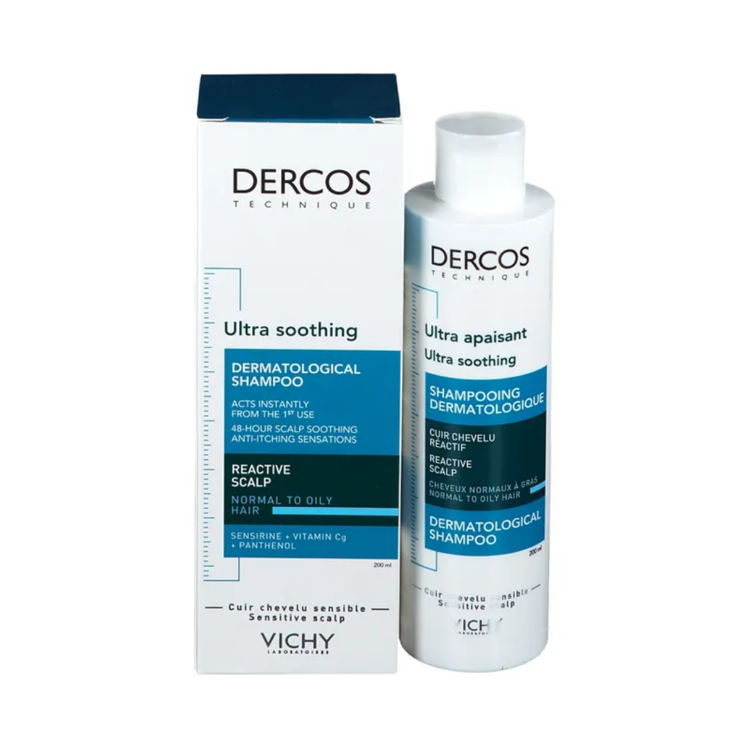 Shampooing ultra apaisant Dercos pour cuir chevelu irrité, cheveux normaux à gras.