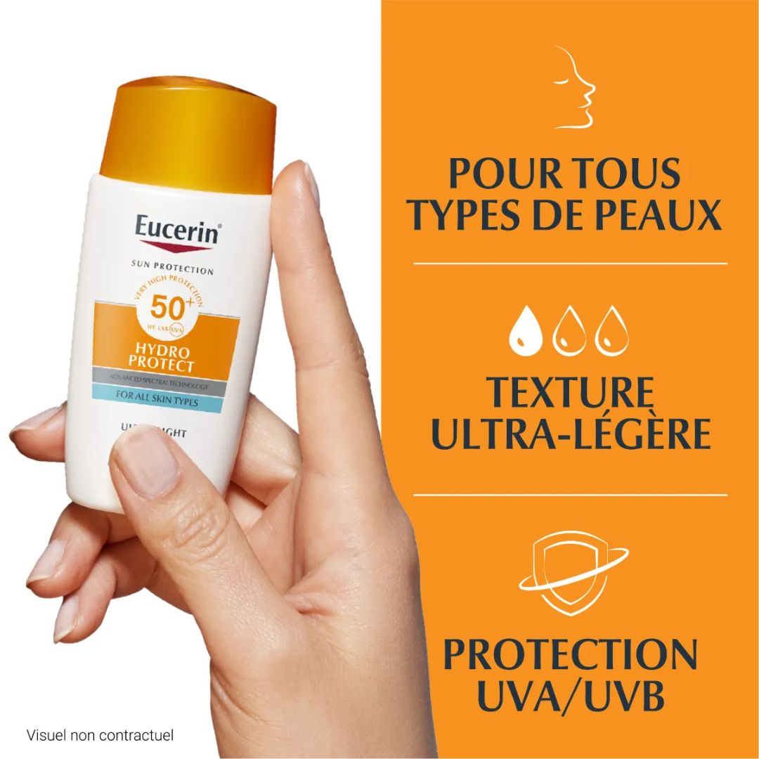 Eucerin Hydro Protect SPF50+ – fluide solaire hydratant, invisible sur la peau – parapharmacie Tunisie