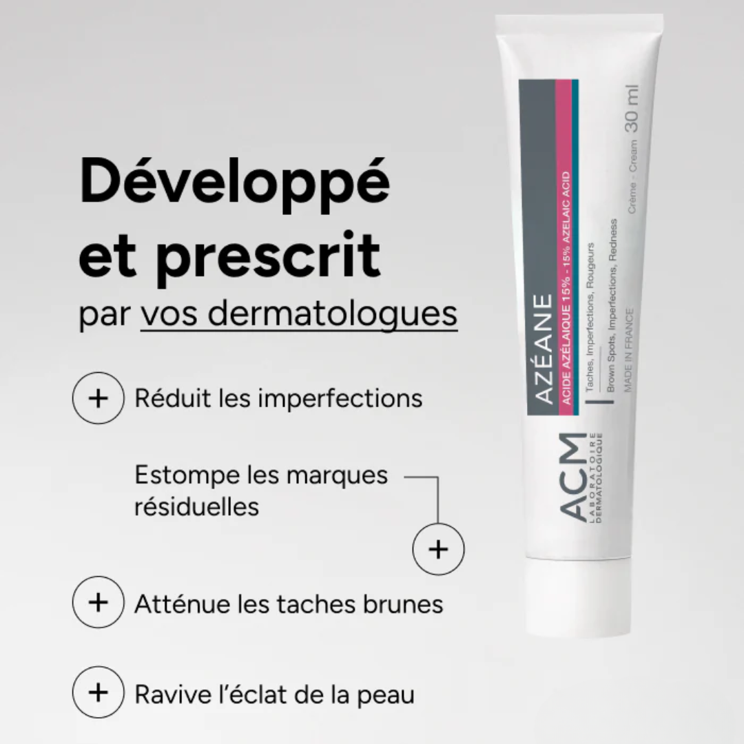 "ACM Azéane crème à l’acide azélaïque 15% sur laparadulac.com, parapharmacie Tunisie, soin anti-taches, anti-imperfections et éclat visage."