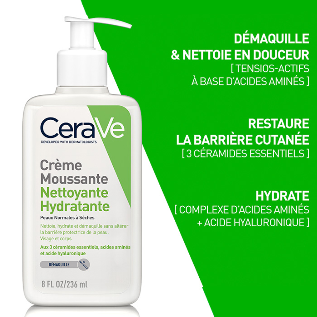 Crème Moussante Nettoyante Hydratante CeraVe – nettoyant et démaquillant doux visage et yeux – parapharmacie en ligne Tunisie – laparadulac.com