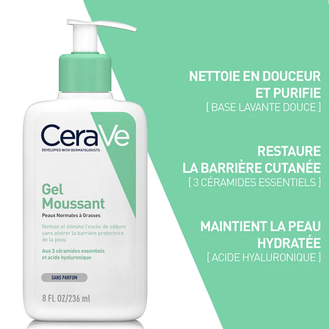 Gel Moussant CeraVe – nettoyant moussant visage et corps peaux grasses – parapharmacie en ligne Tunisie – laparadulac.com