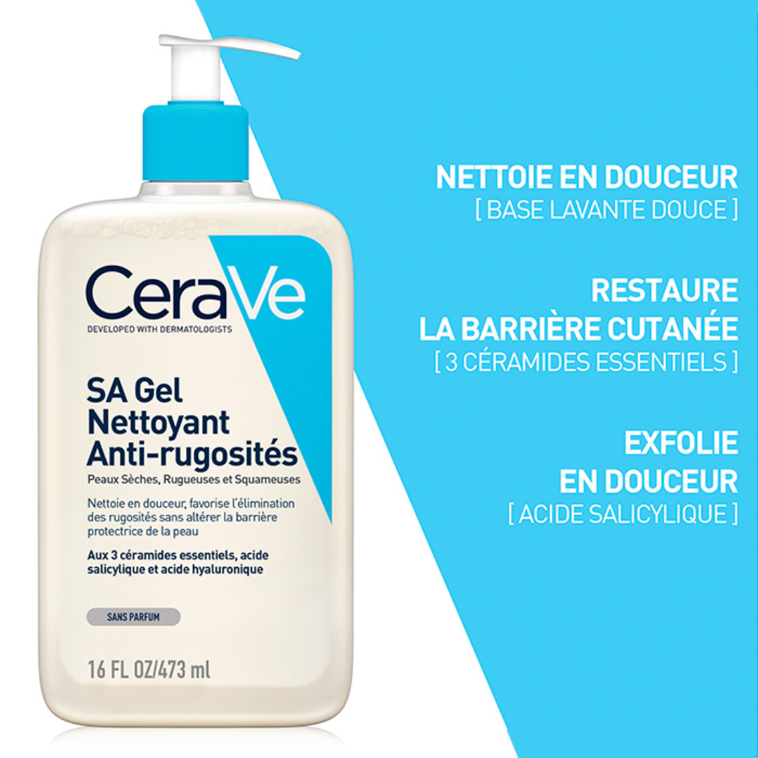 Gel Nettoyant Anti-Rugosités à l’Acide Salicylique CeraVe – soin moussant exfoliant peaux rugueuses – parapharmacie en ligne Tunisie – laparadulac.com