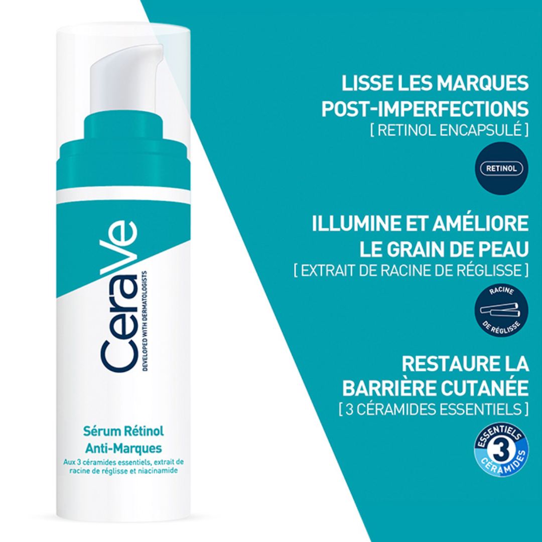 Sérum Rétinol Anti-Marques CeraVe – soin resurfaçant anti-imperfections – parapharmacie en ligne Tunisie – laparadulac.com