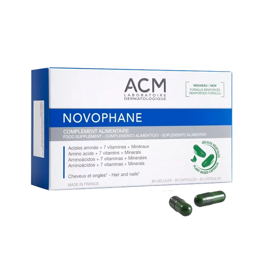 "ACM Novophane Ongles et Cheveux disponible sur laparadulac.com, parapharmacie Tunisie, complément pour cheveux et ongles cassants, chute, vitalité capillaire."