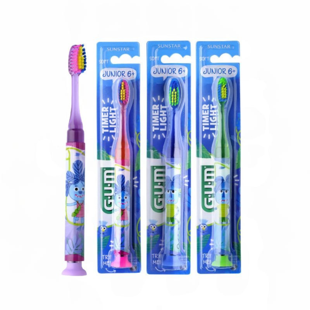 Brosse à dents GUM Junior Timer Light 903 enfant 6+ ans, laparadulac.com, parapharmacie Tunisie, pour un brossage ludique et efficace avec minuteur lumineux