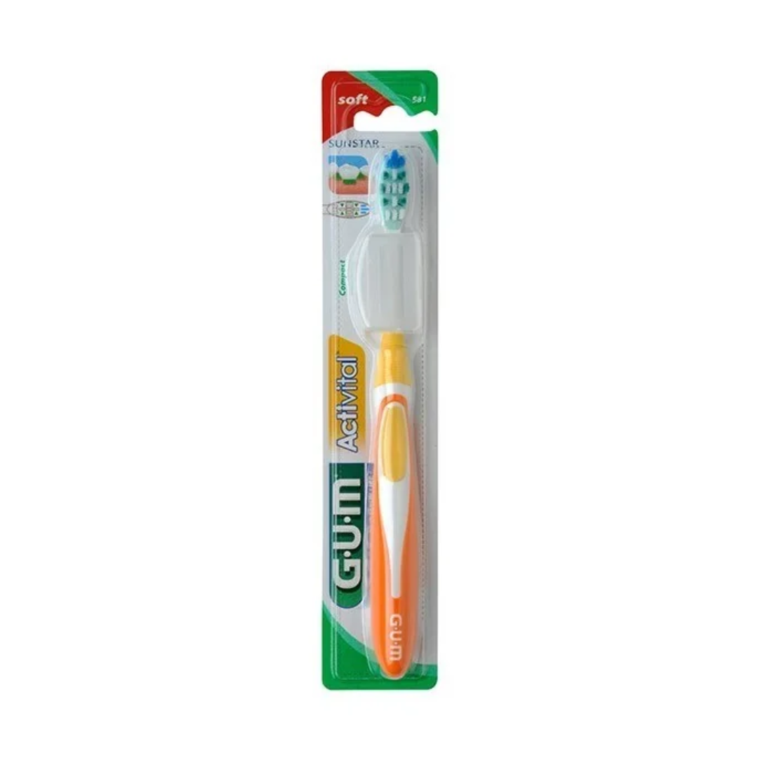 Brosse à dents GUM Activital Souple 581, laparadulac.com, parapharmacie Tunisie, élimination plaque dentaire, protection gencives, hygiène quotidienne