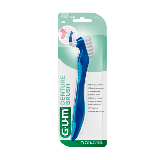 Brosse à dents GUM pour prothèse dentaire, disponible sur laparadulac.com, parapharmacie Tunisie spécialisée en soins bucco-dentaires