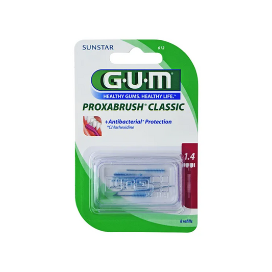 Brossettes interdentaires GUM Proxabrush Classic 612, laparadulac.com, parapharmacie Tunisie, diamètre 1.4 mm, boîte de 8 unités, hygiène interdentaire