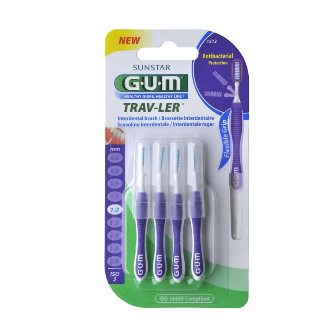 Brossettes interdentaires GUM Traveler Extra-Fine 1512, parapharmacie Tunisie, laparadulac.com, nettoyage interdentaire 1.2 mm ISO 3, hygiène bucco-dentaire en voyage
