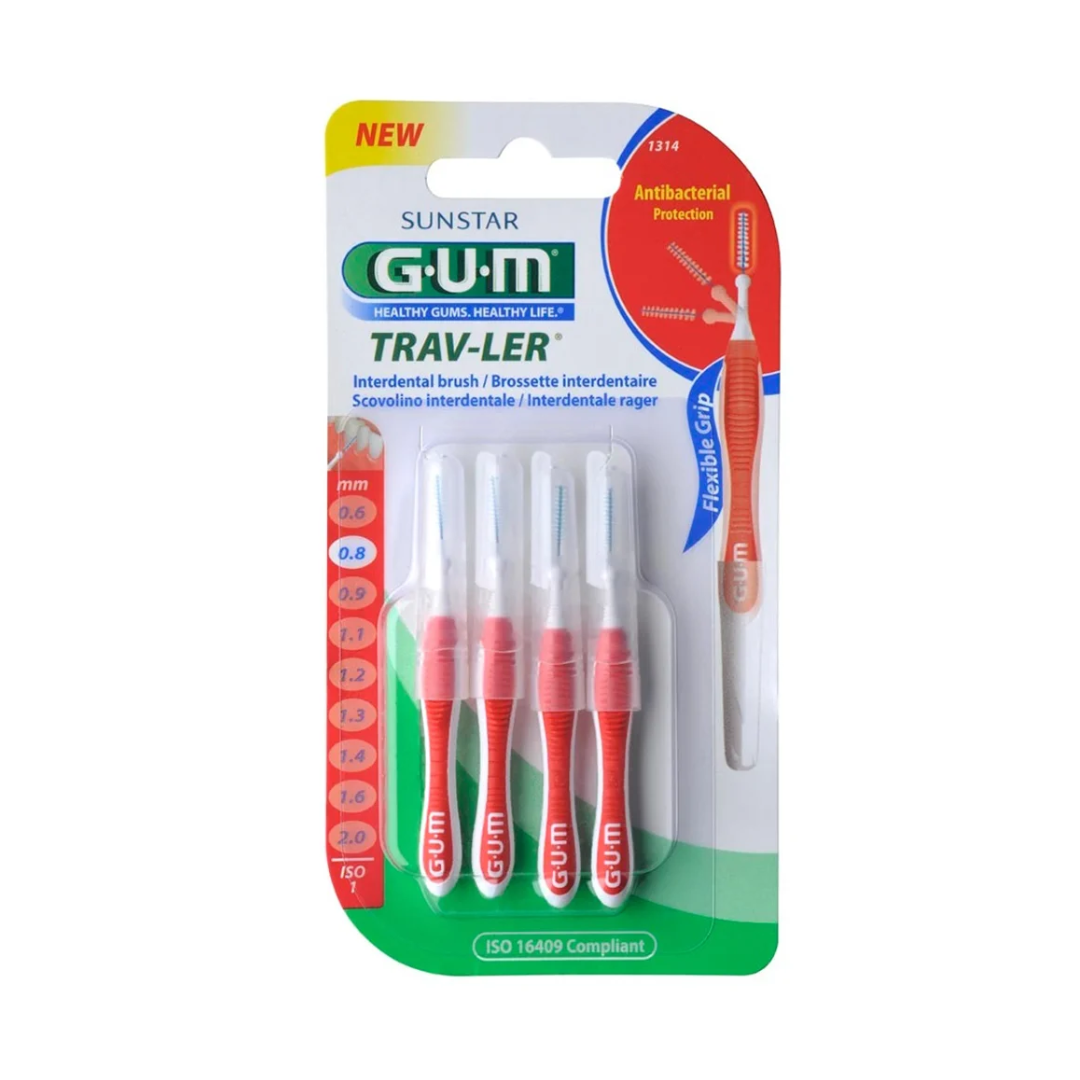 Brossettes interdentaires GUM Traveler extra-fine 0.8 mm, parapharmacie Tunisie, laparadulac.com, lot de 4, hygiène interdentaire en voyage