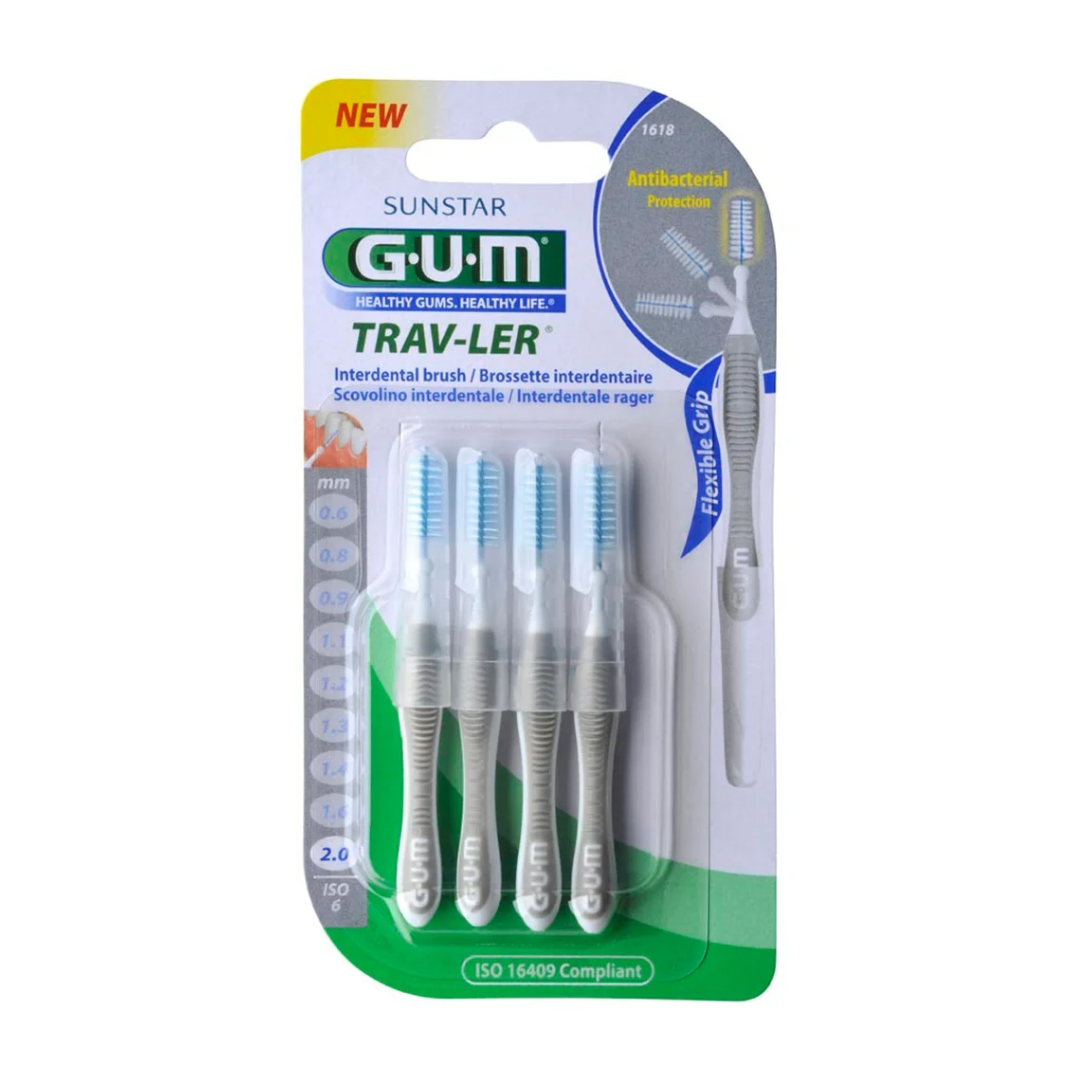 Brossettes interdentaires GUM Traveler extra-fine 2.0 mm, parapharmacie Tunisie, laparadulac.com, lot de 4, hygiène interdentaire en voyage