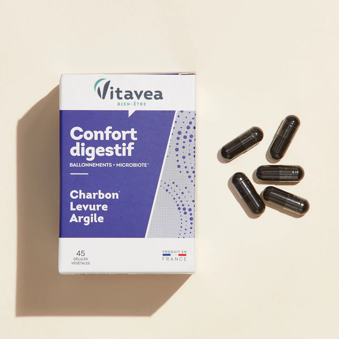Vitavea Confort Digestif – parapharmacie Tunisie sur laparadulac.com – charbon, argile et levure contre ballonnements et digestion difficile