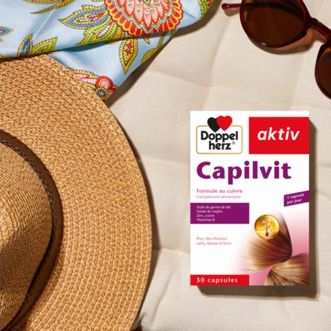 Capilvit de Doppelherz sur laparadulac.com, parapharmacie Tunisie, pour renforcer et revitaliser les cheveux en profondeur.