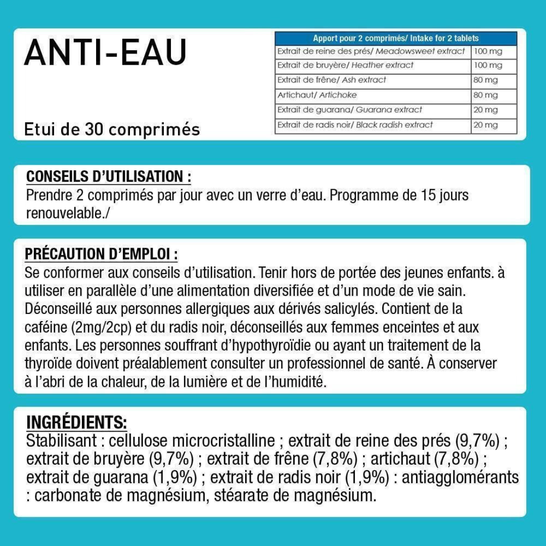 Programme Anti‑Eau 15 jours sur laparadulac.com, parapharmacie Tunisie : complément drainant, rétention d’eau, silhouette dégonflée.