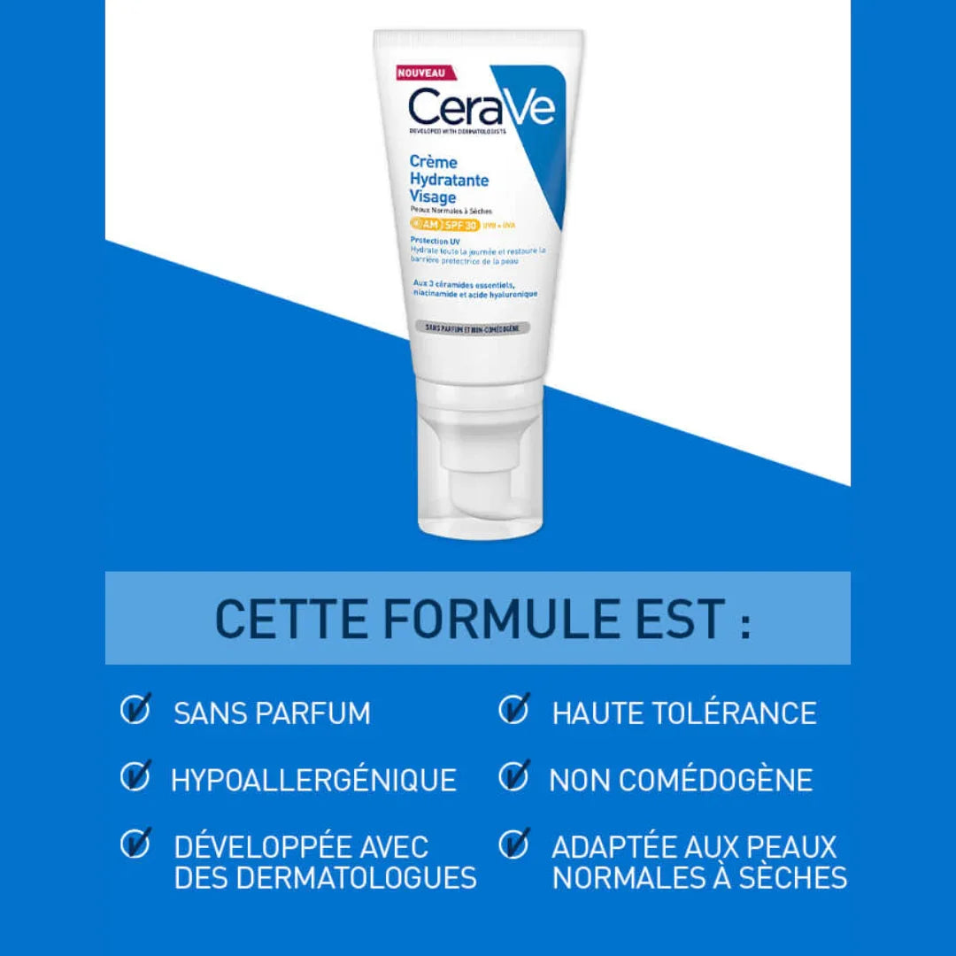 CERAVE Crème Hydratante Visage SPF30 Tunisie original authentique - parapharmacie en ligne La Para Du Lac