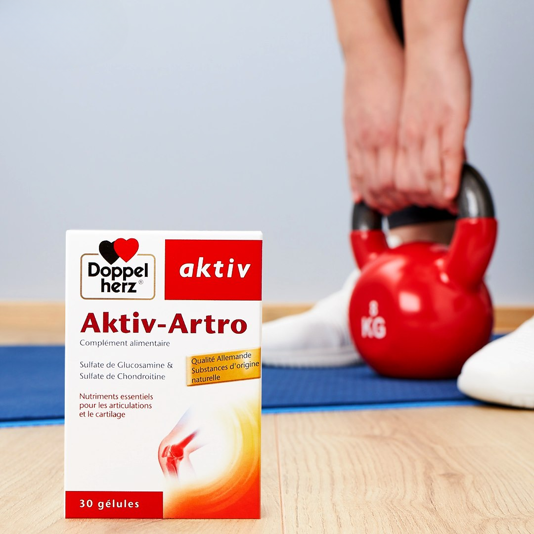 Complément articulations AKTIV Artro – glucosamine et chondroïtine pour cartilage sain – disponible sur laparadulac.com, parapharmacie Tunisie.