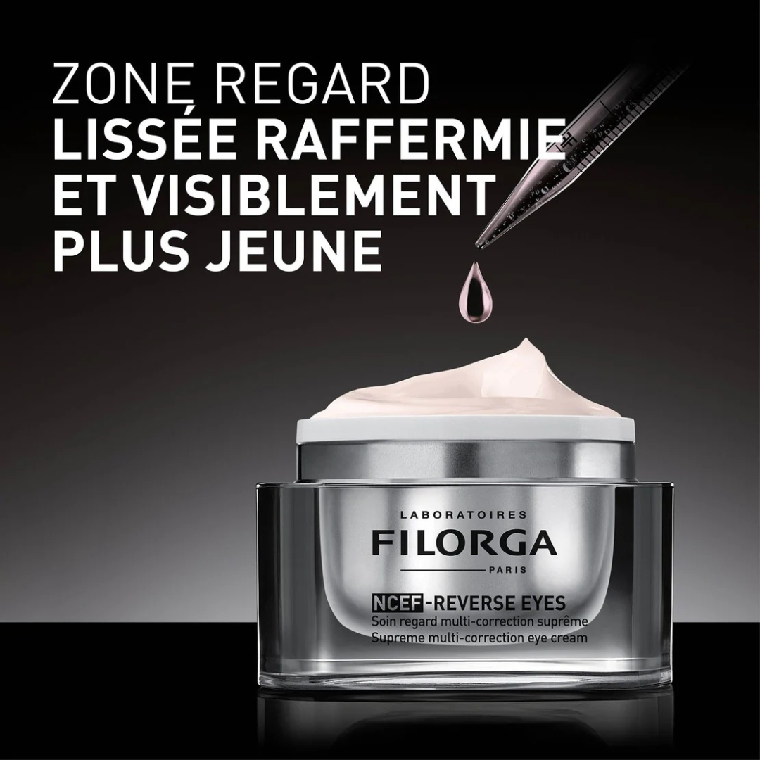 FILORGA NCEF Reverse Eyes Tunisie – soin contour des yeux anti-âge global, crème anti-rides anti-cernes et anti-poches, cosmétique française haut de gamme FILORGA, parapharmacie en ligne Tunisie Lac 2, produits FILORGA originaux pas cher Tunisie, acheter FILORGA NCEF Reverse Eyes en Tunisie sur laparadulac.com