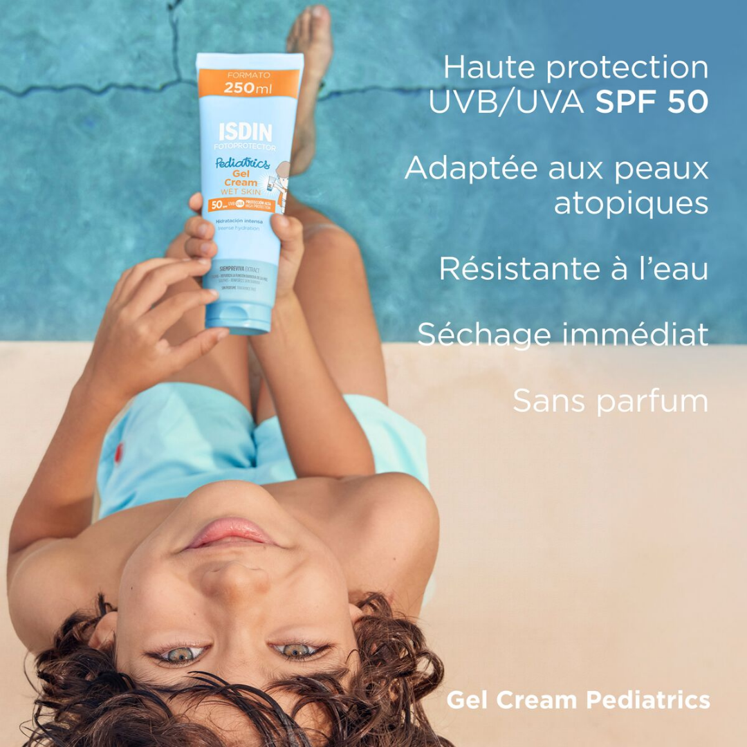 Crème solaire ISDIN Gel Cream SPF50 pour enfants – Laparadulac Parapharmacie Tunisie.