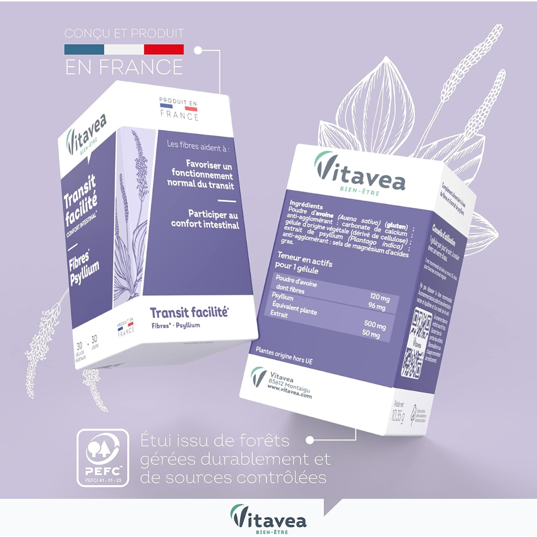 Gélules Vitavea Transit Facilité – parapharmacie Tunisie sur laparadulac.com – psyllium naturel pour digestion saine et confort intestinal
