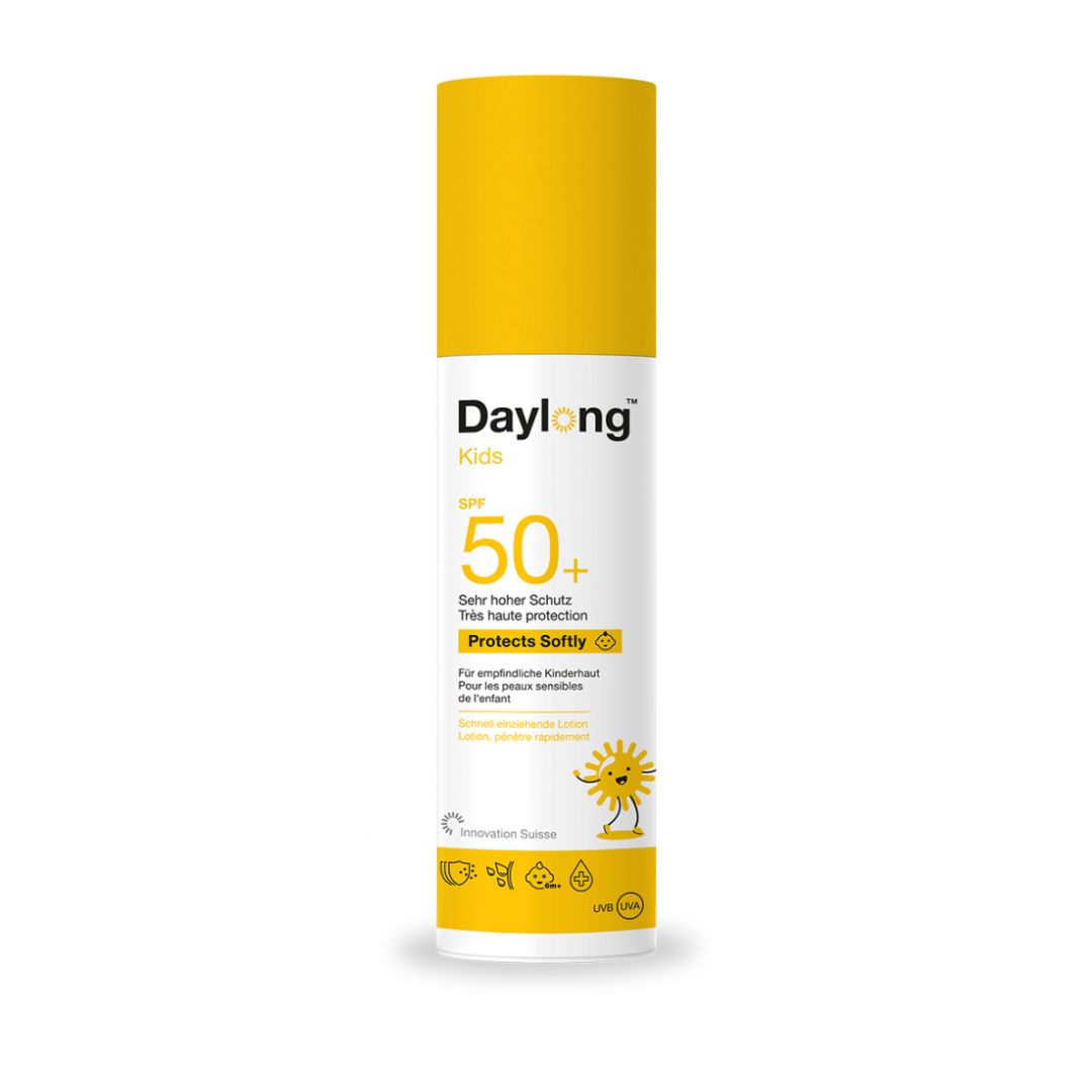 Lait solaire enfant DAYLONG Kids SPF50+ sur laparadulac.com, parapharmacie Tunisie, haute protection pour peaux sensibles des enfants.