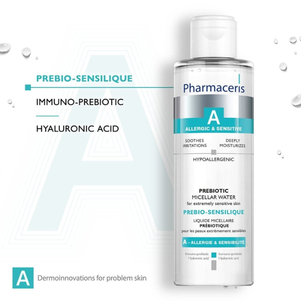 Eau micellaire prébiotique Pharmaceris A 200ml disponible sur laparadulac.com – parapharmacie Tunisie – nettoie, apaise et renforce les peaux sensibles.