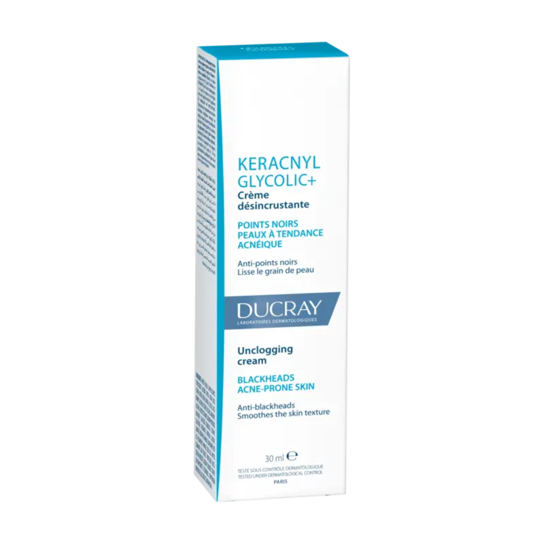 DUCRAY Keracnyl Glycolic+ crème anti-points noirs – sur laparadulac.com, parapharmacie Tunisie, efficace pour peau jeune ou adulte acnéique.
