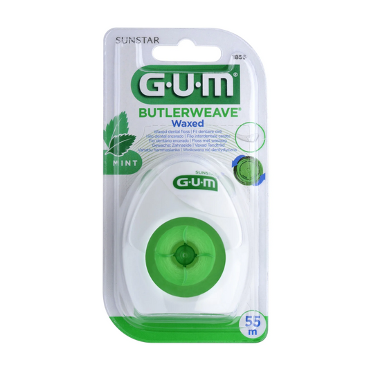 Fil dentaire GUM ButlerWeave 1855 plat ciré mentholé 55m, parapharmacie Tunisie, laparadulac.com, élimine la plaque et protège les gencives