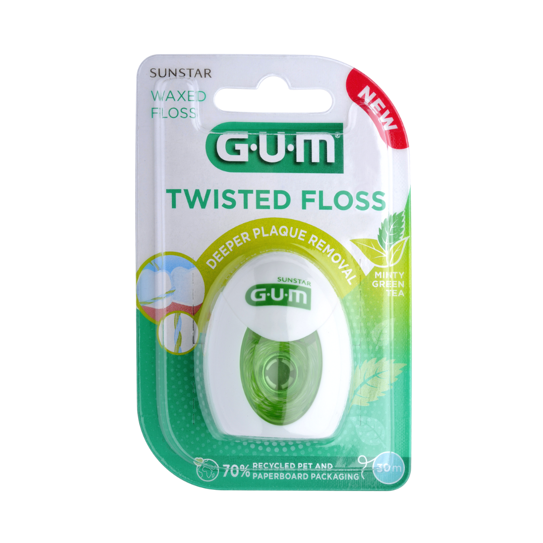 Fil dentaire torsadé GUM Twisted Floss 30m disponible sur laparadulac.com, parapharmacie Tunisie pour une hygiène interdentaire optimale