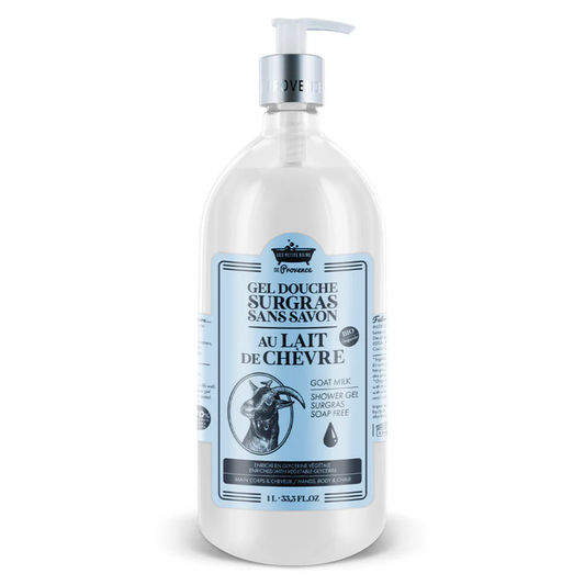 Gel douche Lait de Chèvre BIO Les Petits Bains de Provence 1L – soin naturel doux corps et cheveux