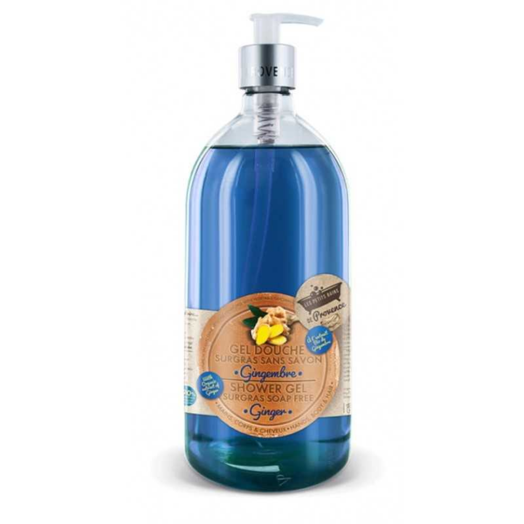 Gel douche gingembre Les Petits Bains de Provence 1L – soin tonifiant naturel pour le corps et les cheveux