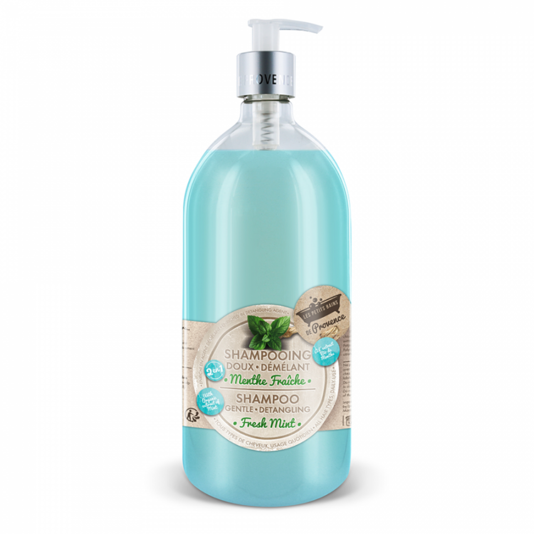 Shampoing doux démêlant menthe Les Petits Bains de Provence 1L – fraîcheur et brillance naturelles