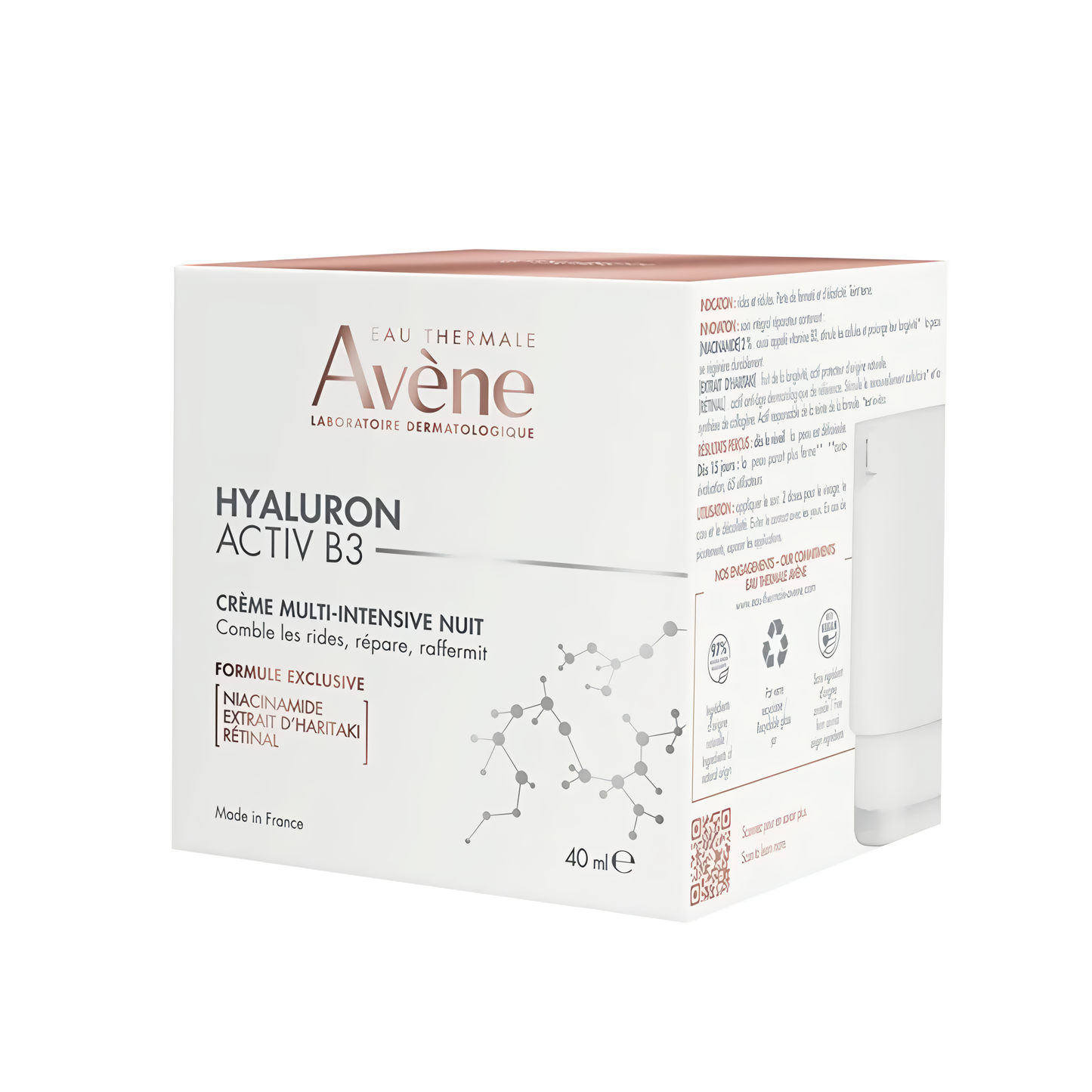 Crème de nuit anti-âge Avène Hyaluron Activ B3 – rétinal & niacinamide – pot pompe 40ml – laparadulac.com