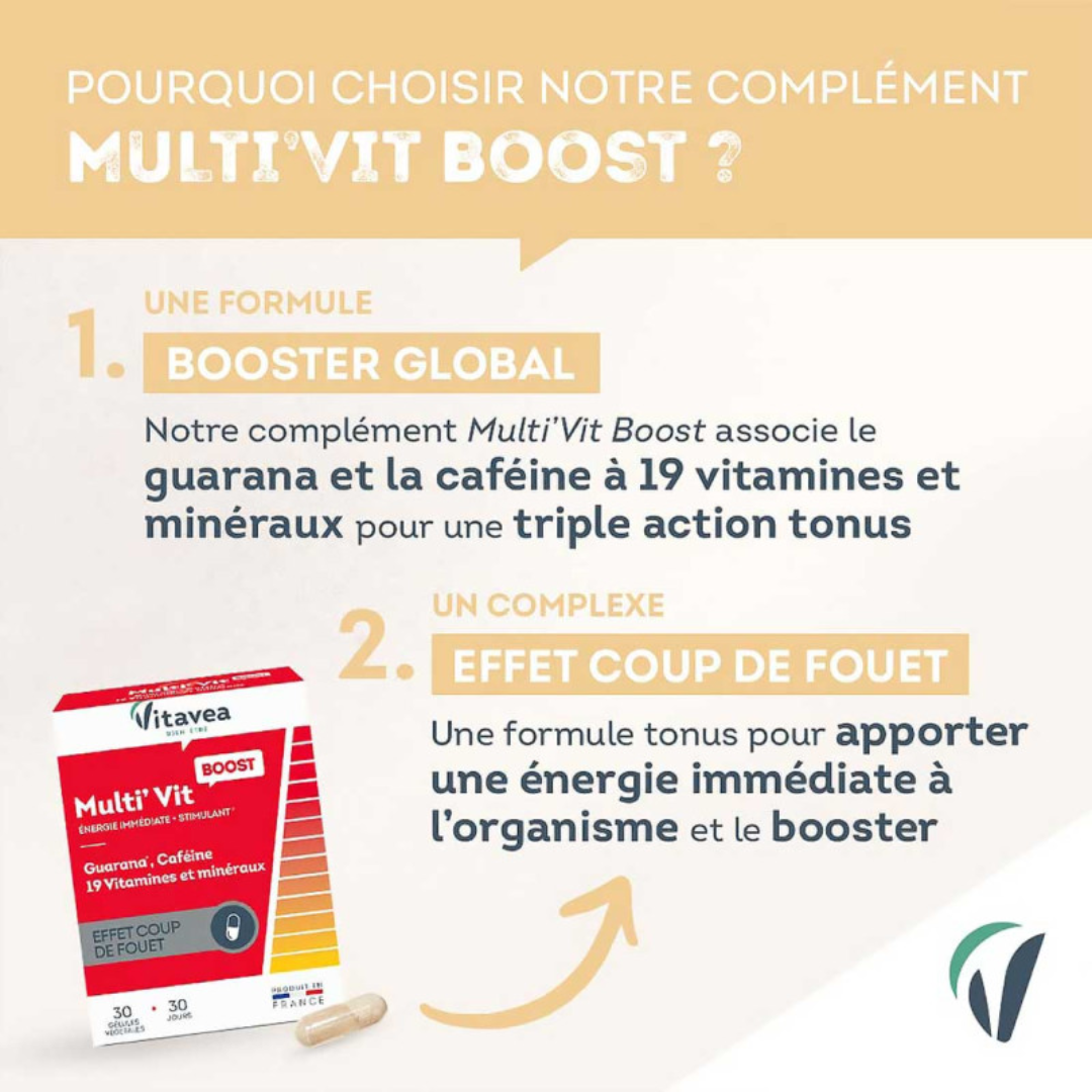 Complexe énergie Multi'Vit Boost Vitavea – parapharmacie Tunisie sur laparadulac.com – complément vitalité avec caféine naturelle