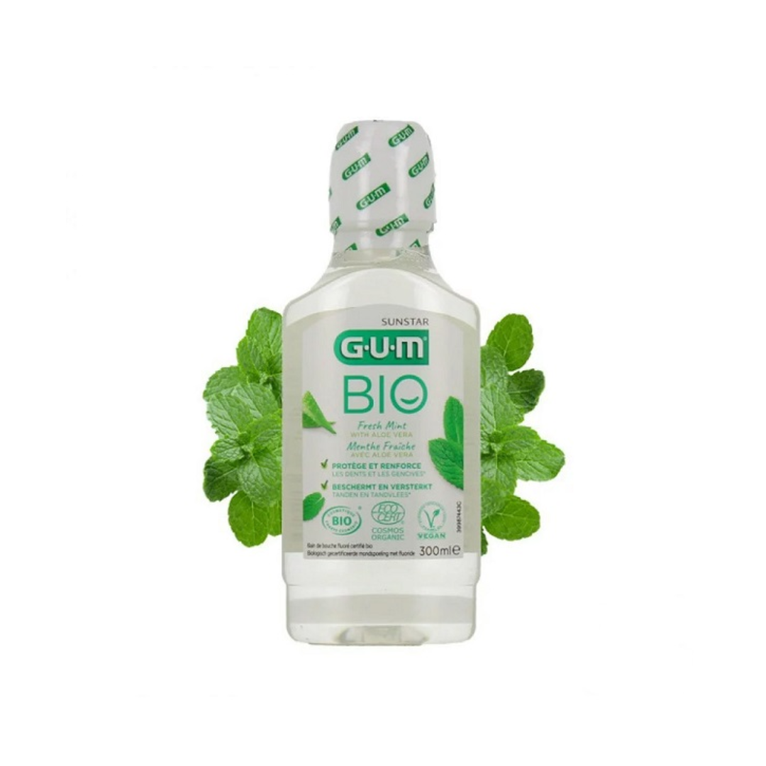 Bain de bouche bio GUM à la menthe fraîche avec aloe vera 300ml, sur laparadulac.com parapharmacie Tunisie pour hygiène bucco-dentaire naturelle