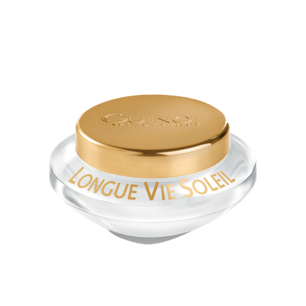 GUINOT Crème Longue Vie Soleil – crème solaire anti-âge visage et corps, soin protecteur UVA UVB, hydratant et régénérant, cosmétique française Guinot, parapharmacie en ligne Tunisie, produits solaires et soins beauté, protection solaire professionnelle, acheter Guinot Tunisie sur laparadulac.com
