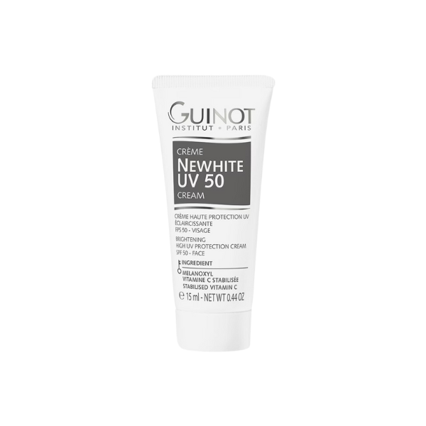 GUINOT Crème NEWHITE UV50 – crème solaire éclaircissante visage, soin anti-taches protecteur haute protection SPF50, cosmétique française Guinot, parapharmacie en ligne Tunisie, produits solaires dépigmentants et anti-âge, soins visage professionnels, acheter Guinot Tunisie sur laparadulac.com
